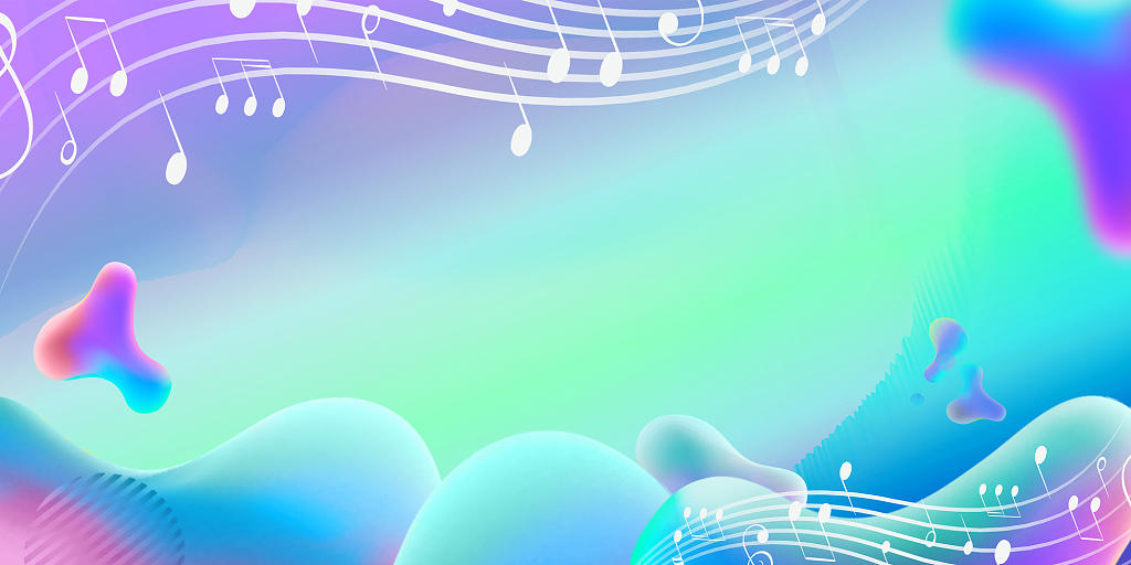 绿色紫色简约流体乐符五线谱音乐会展板背景音乐音乐会背景