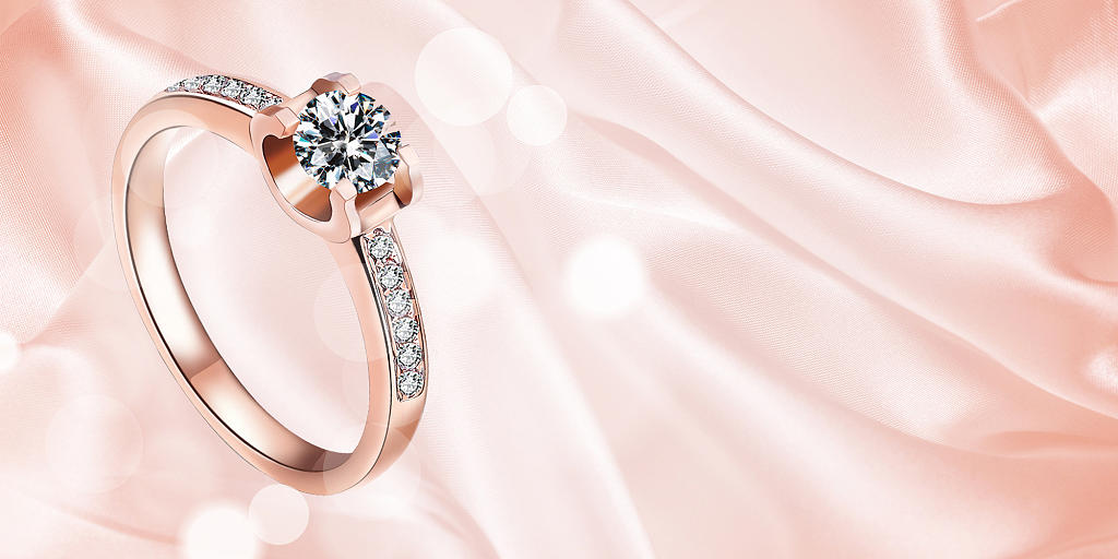 粉色简约大气钻石戒指光斑丝绸珠宝展板背景