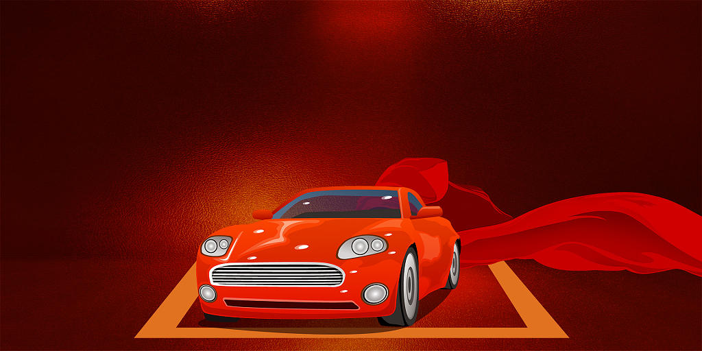 红色简约立体红绸汽车展板背景汽车背景