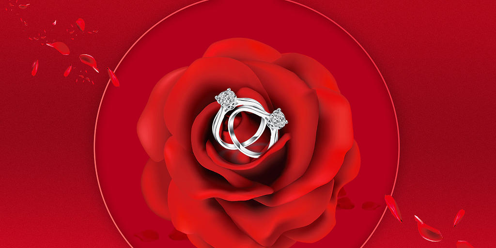 红色简约大气玫瑰花玫瑰花瓣珠宝展板背景