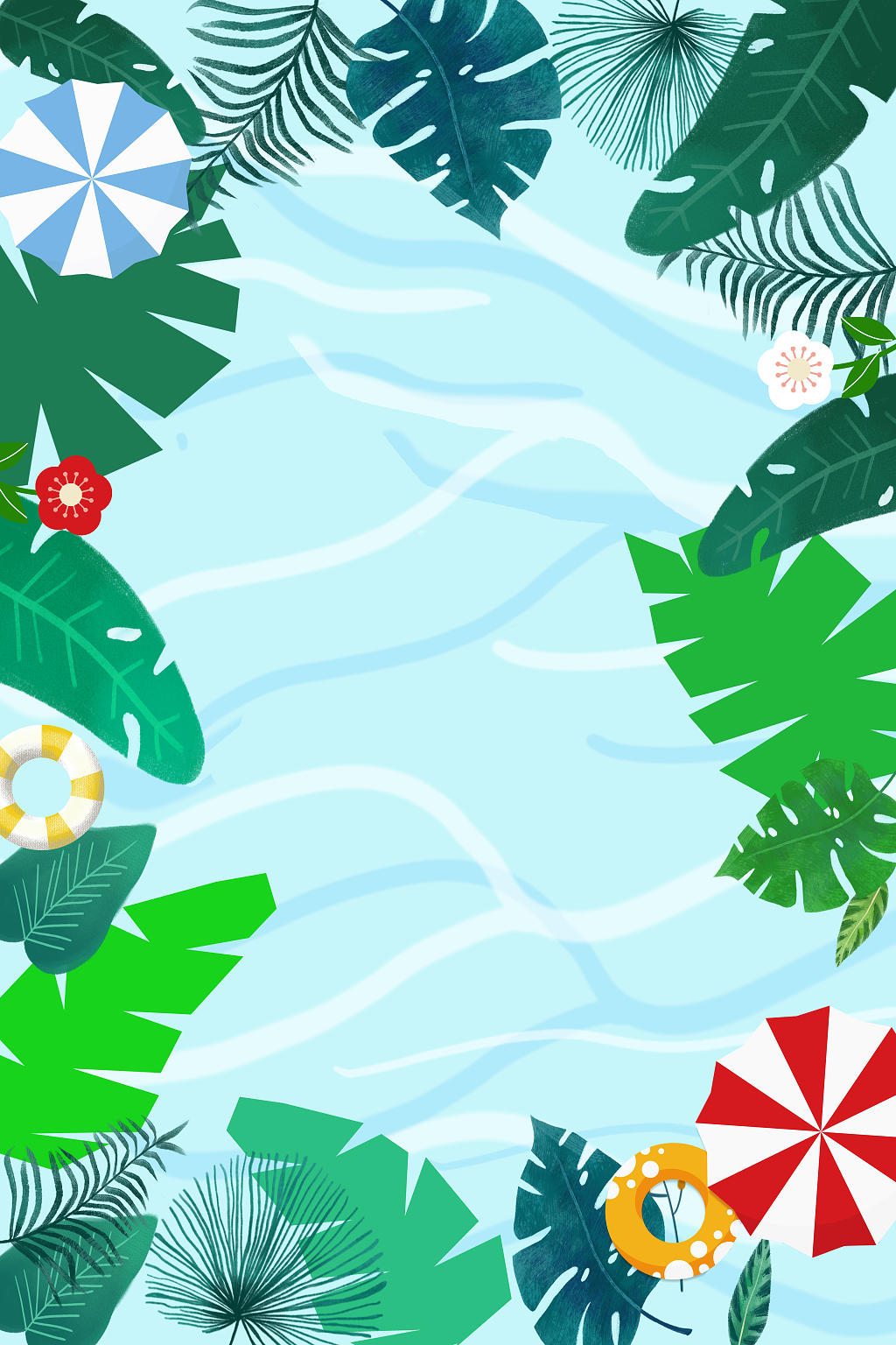 绿色小清新夏天植物花朵游泳海报背景夏日游泳培训班背景