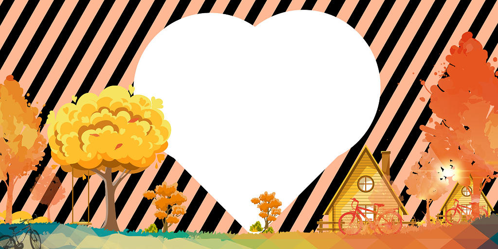 黄色卡通手绘插画乡村房子树木秋天边框展板背景