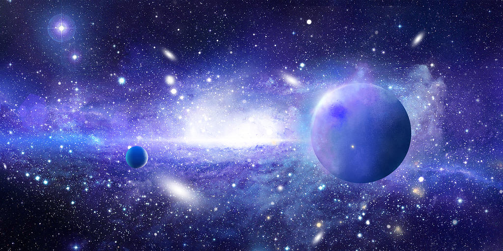 蓝色唯美渐变梦幻璀璨星空星球展板背景星辰背景
