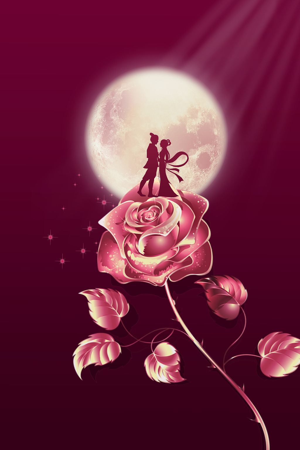 月亮展板背景紫粉色简约唯美牛郎织女月亮玫瑰花光线海报背景七夕情人节背景psd免费下载 图星人
