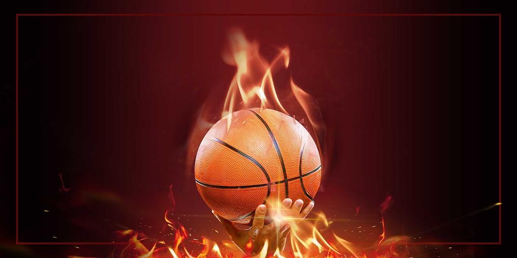 红色黄色简约大气篮球手火焰光效NBA篮球展板背景nba篮球背景