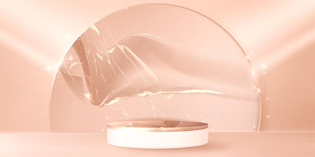 粉色玫瑰金简约立体圆流体3D展台展板背景