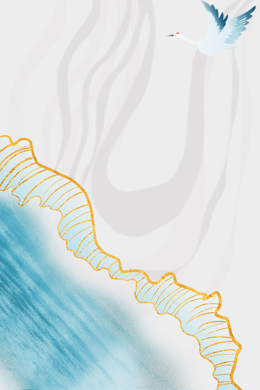 蓝色海浪灰色波纹海报仙鹤唯美简约白露节气海报背景