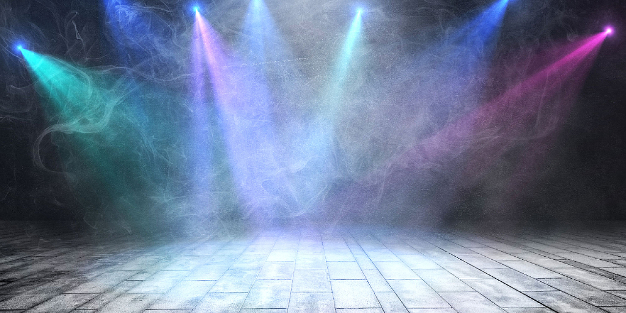 黑色紫色大气光效灯光地板烟雾舞台展板背景