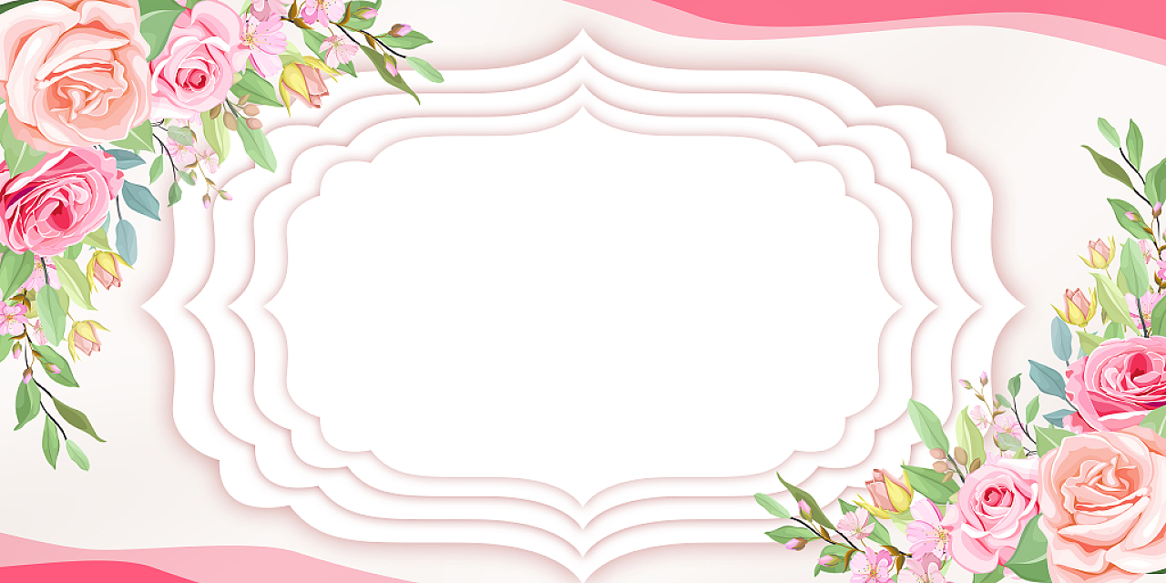 粉色红色简约扁平化手绘鲜花边框结婚婚礼展板背景婚礼背景