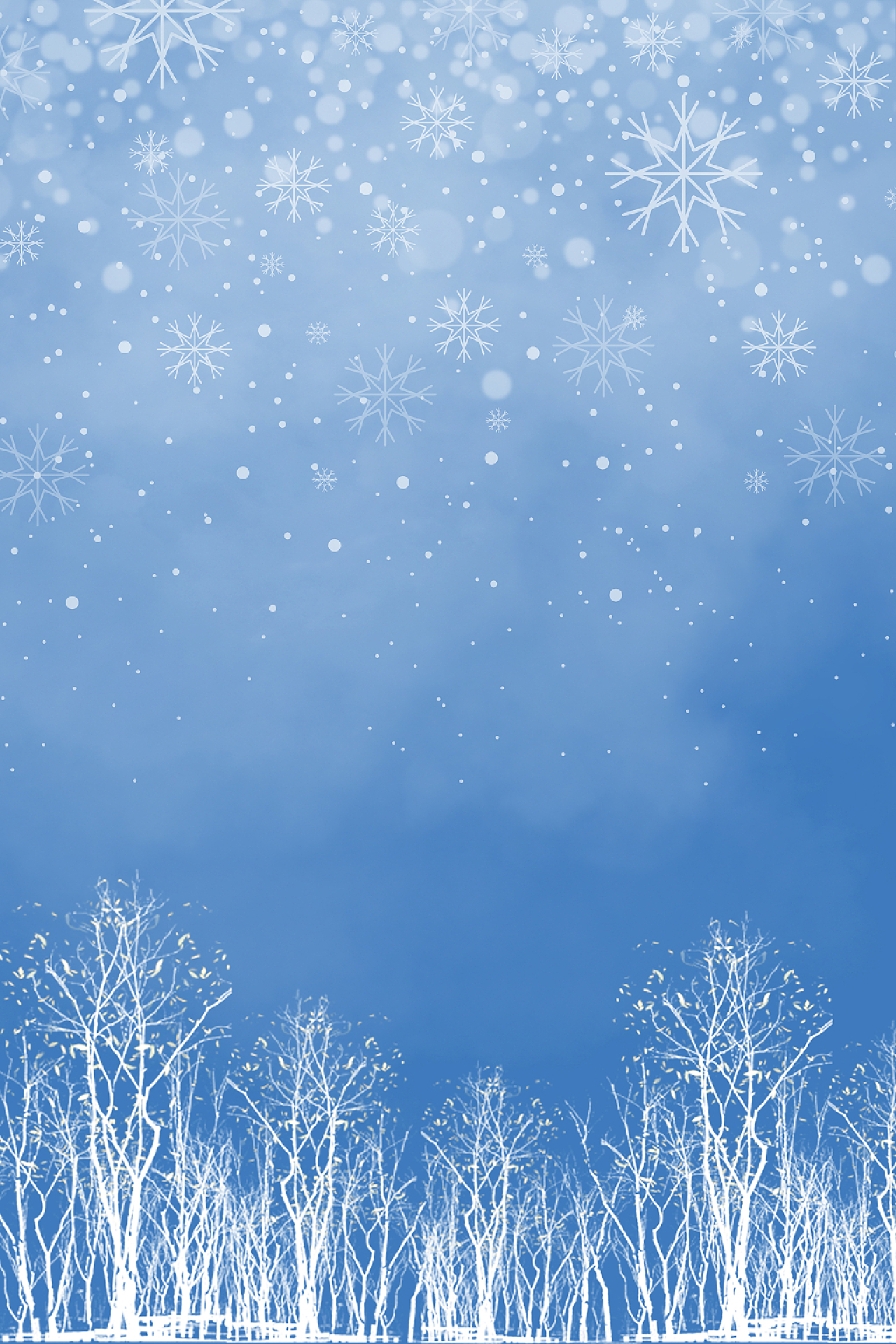 蓝色简约唯美雪花雪树雪地海报背景霜降背景