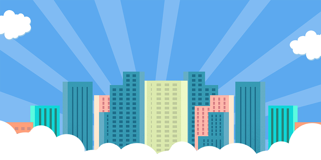 蓝色卡通云彩城市世界住房日展板背景