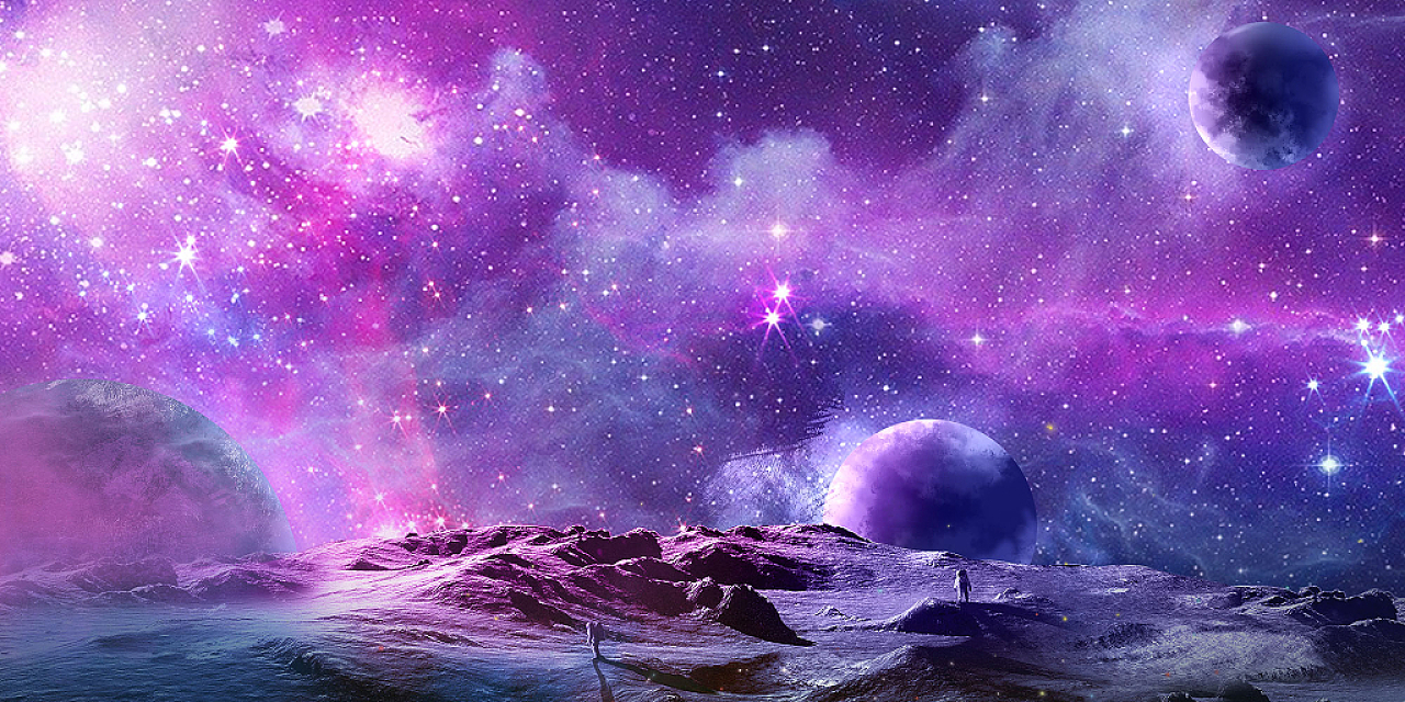 紫色场景大气星空星球光效紫色星空展板背景