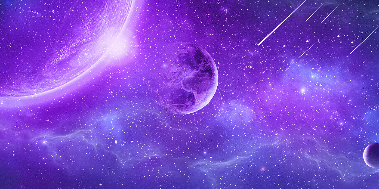 紫色蓝色场景大气光效星星星球紫色星空展板背景