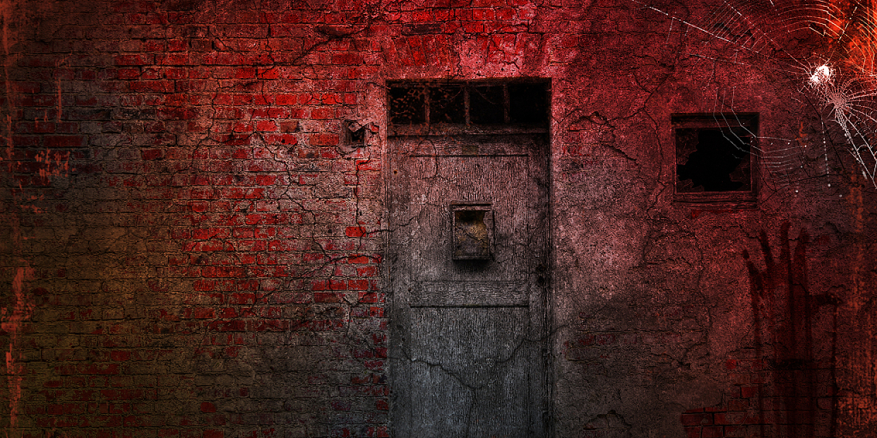 红色场景大气血手掌老房子墙壁蜘蛛网恐怖展板背景