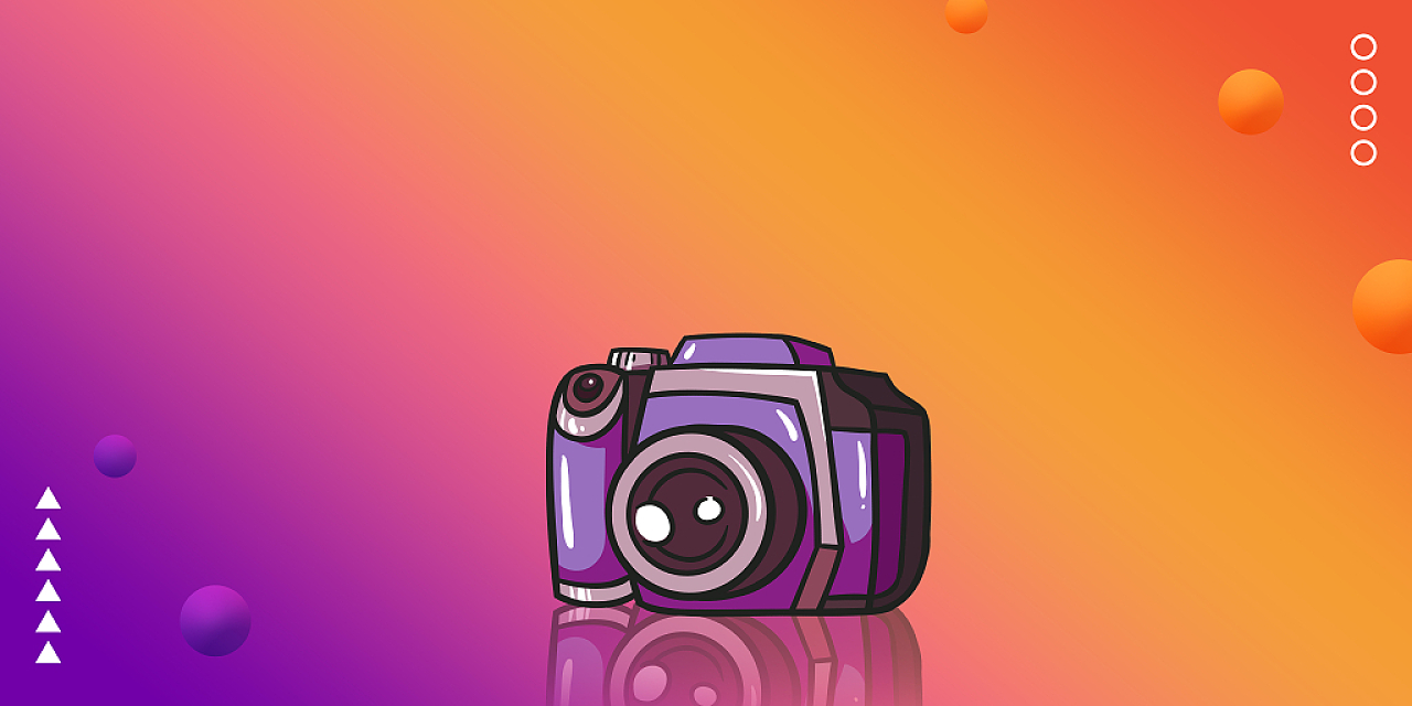 橙色紫色简约扁平化相机记者采访渐变球展板背景中国记者日背景
