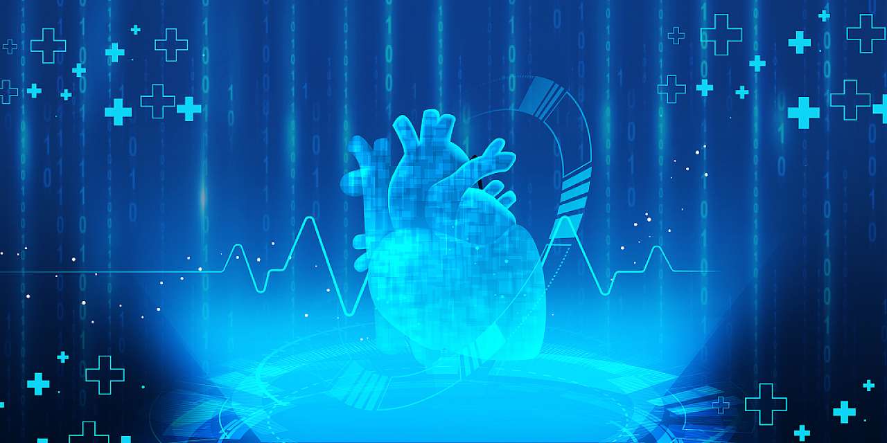 蓝色科技感大气数字心脏科技圆盘医疗实验展板背景