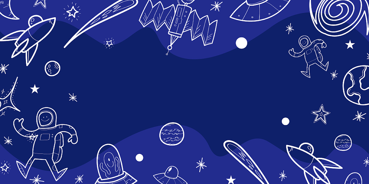 蓝色小清新卡通线条太空宇航员展板背景