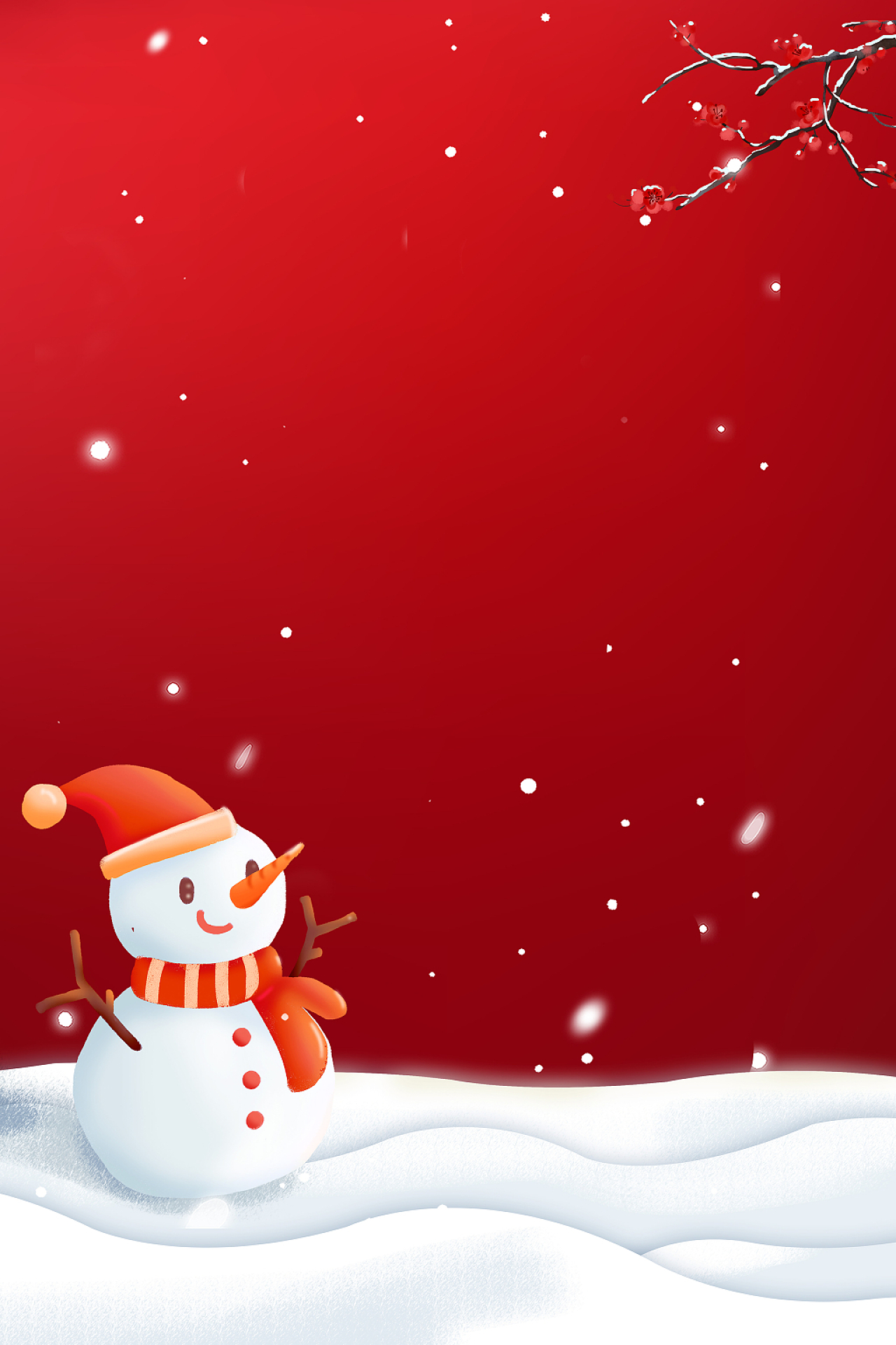 红色卡通圣诞雪人冰雪唯美小清新小雪海报背景