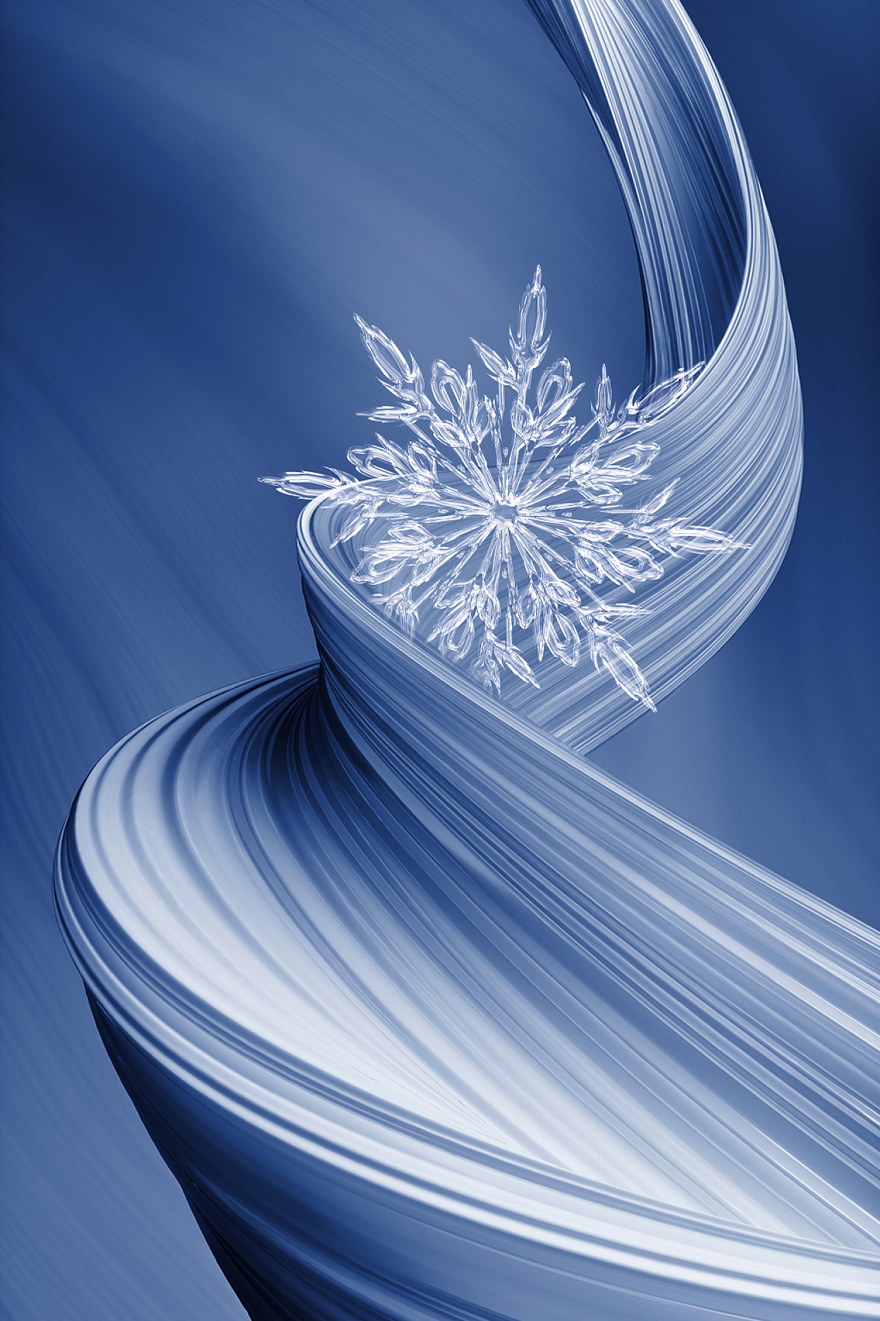 蓝色抽象雪花曲线立体唯美清新小雪海报背景