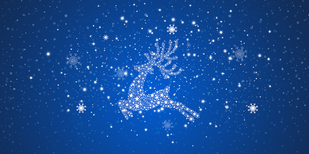 蓝色唯美简约雪花圣诞节平安夜圣诞麋鹿展板背景