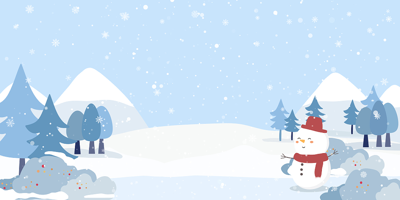 蓝色卡通手绘冬天雪人雪花冬至下雪展板背景