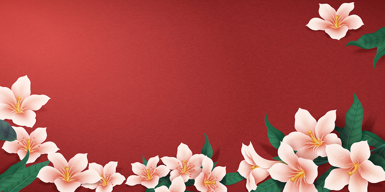 元旦背景红色手绘古风新年元旦春节过年立体花卉展板背景