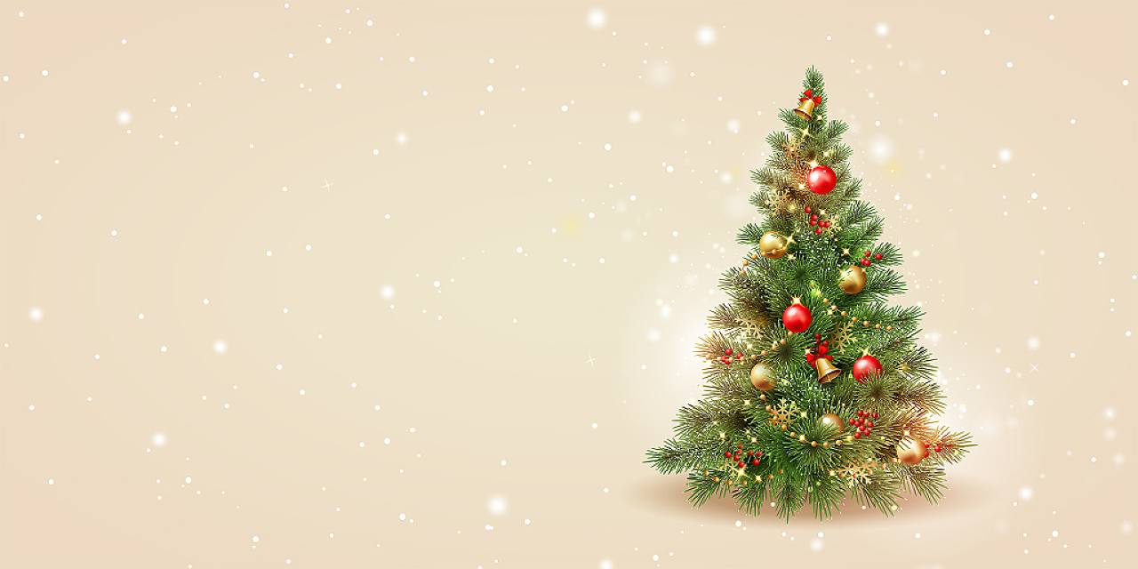 米色简约小清新礼物红豆铃铛松树圣诞树展板背景