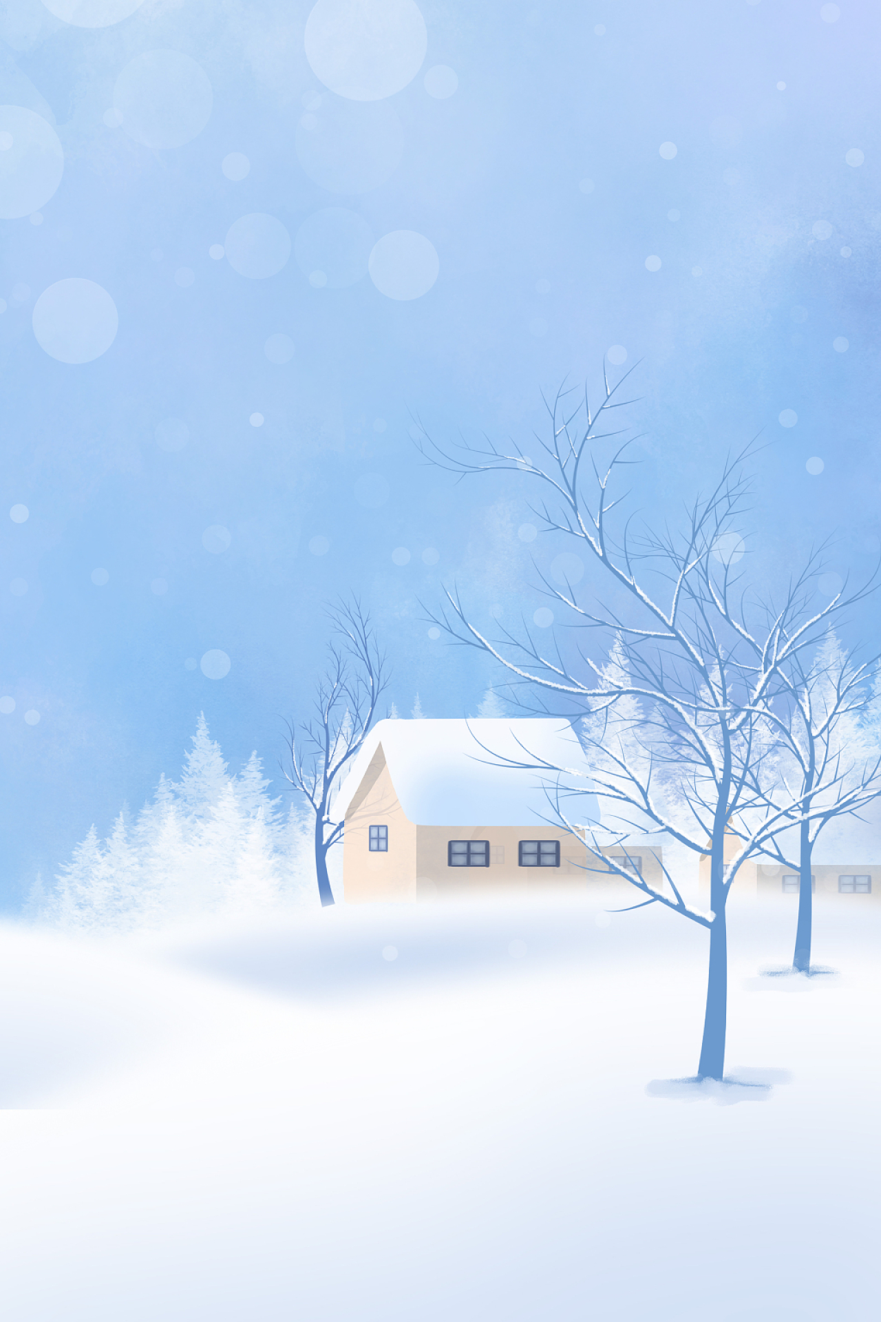 蓝色古风下雪雪地雪松学屋子寒冷严寒传统二十四节气大雪海报背景