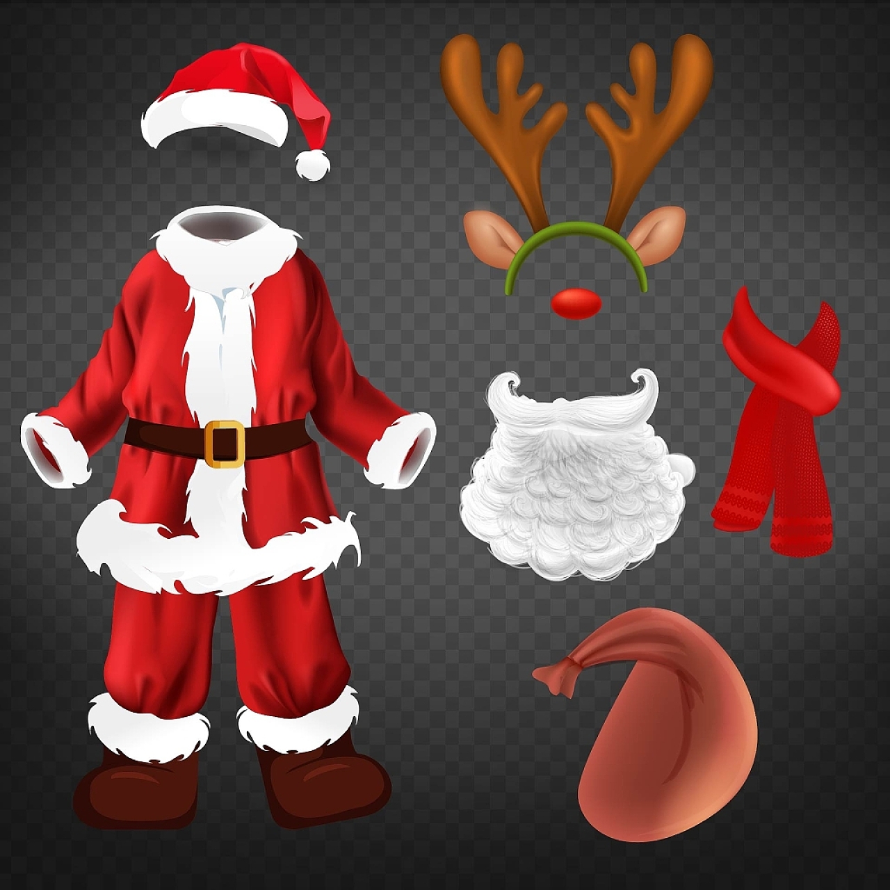 圣诞老人服装圣诞老人服饰服装围巾圣诞老人胡子PNG素材