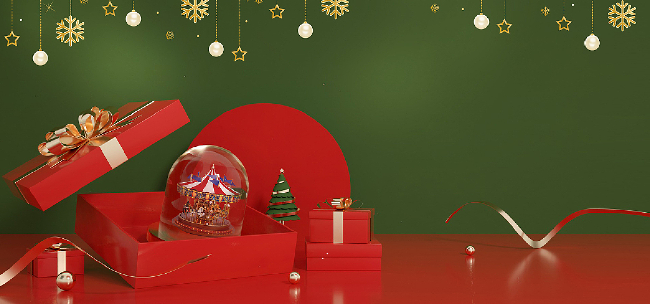 红绿礼品盒雪花红色圣诞节新年春节元旦展台电商背景