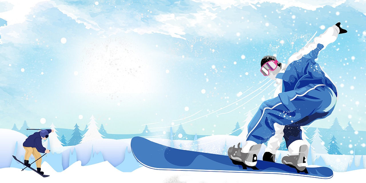蓝色下雪运动员滑冰运动员冬奥会展板背景psd免费下载 图星人