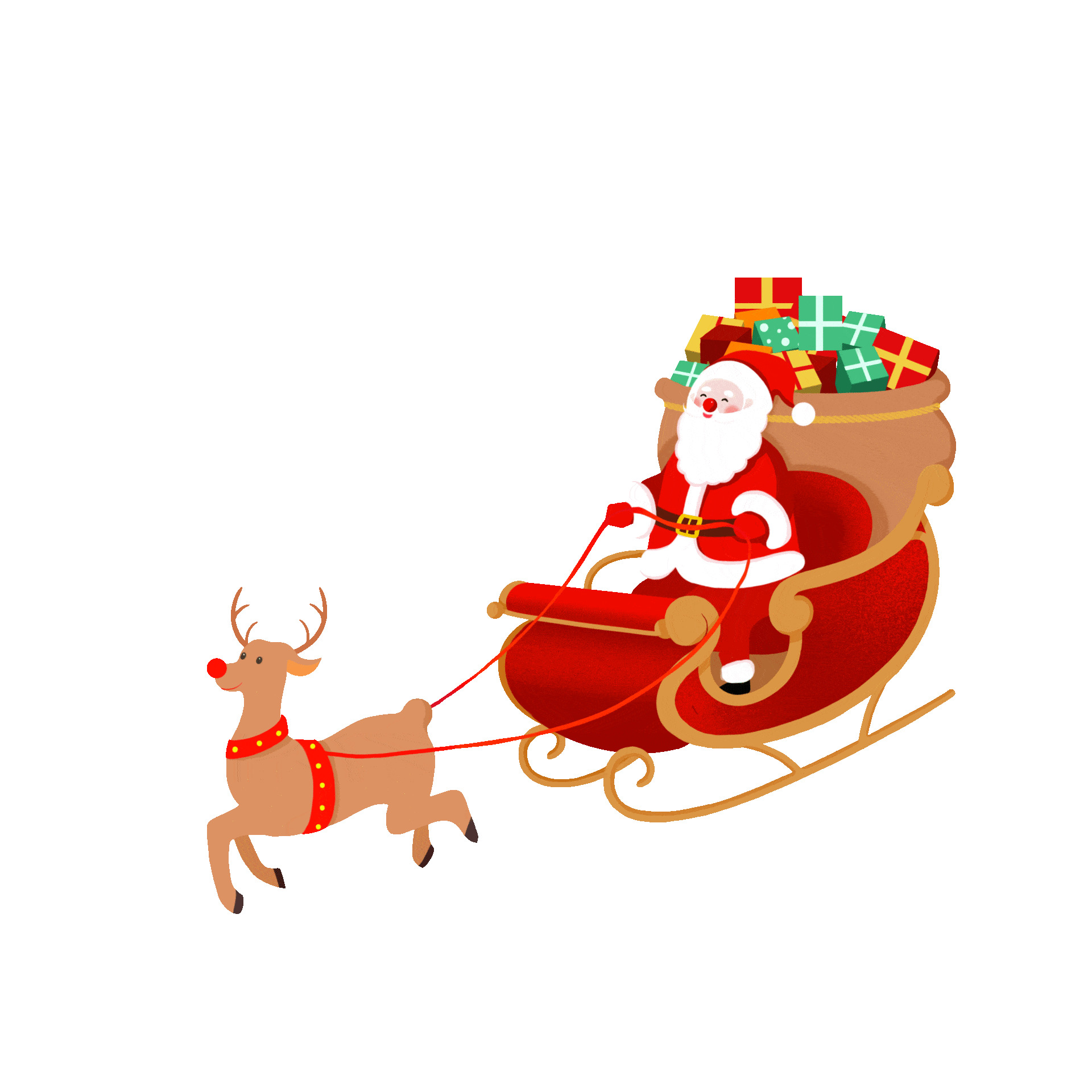 平安夜圣诞节圣诞老人雪夜坐驯鹿GIF动态图圣诞老人元素