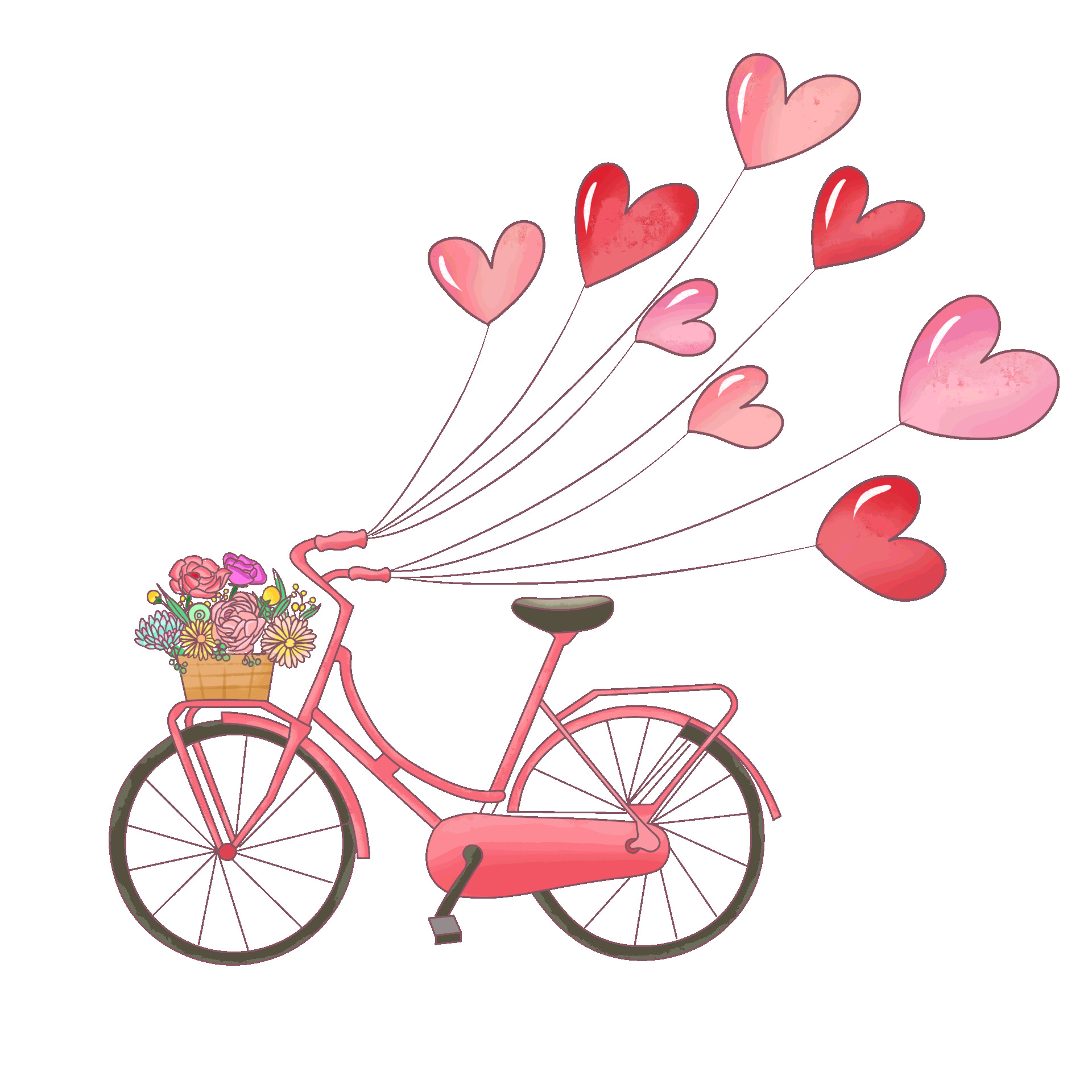 粉色自行车爱心气球情人节元素gif动态图心跳元素
