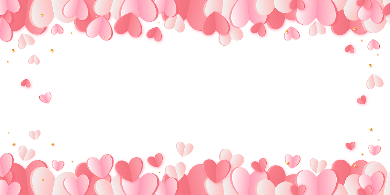 粉色卡通简约情人节爱心剪纸展板背景