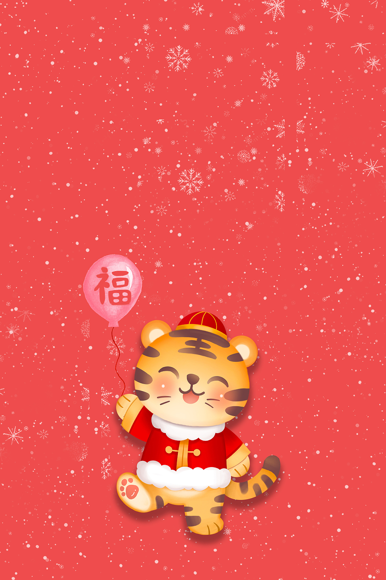 红色简约老虎虎年雪花春节背景虎年新年壁纸手机电脑桌面壁纸