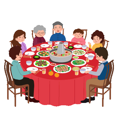 红色卡通一家人吃饭GIF动态图元宵节表情包