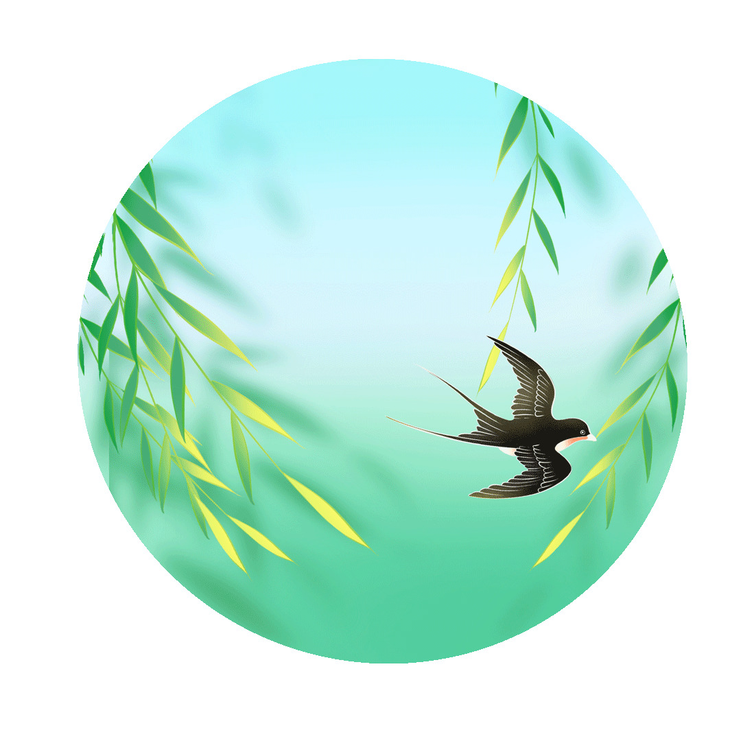 绿色春季燕子飞柳枝飘元素gif动态图柳枝燕子元素