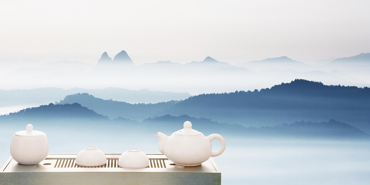 茶茶叶茶文化茶道绿茶茶艺茶山蓝色大气写实茶文化展板背景茶文化茶道茶叶茶艺茶