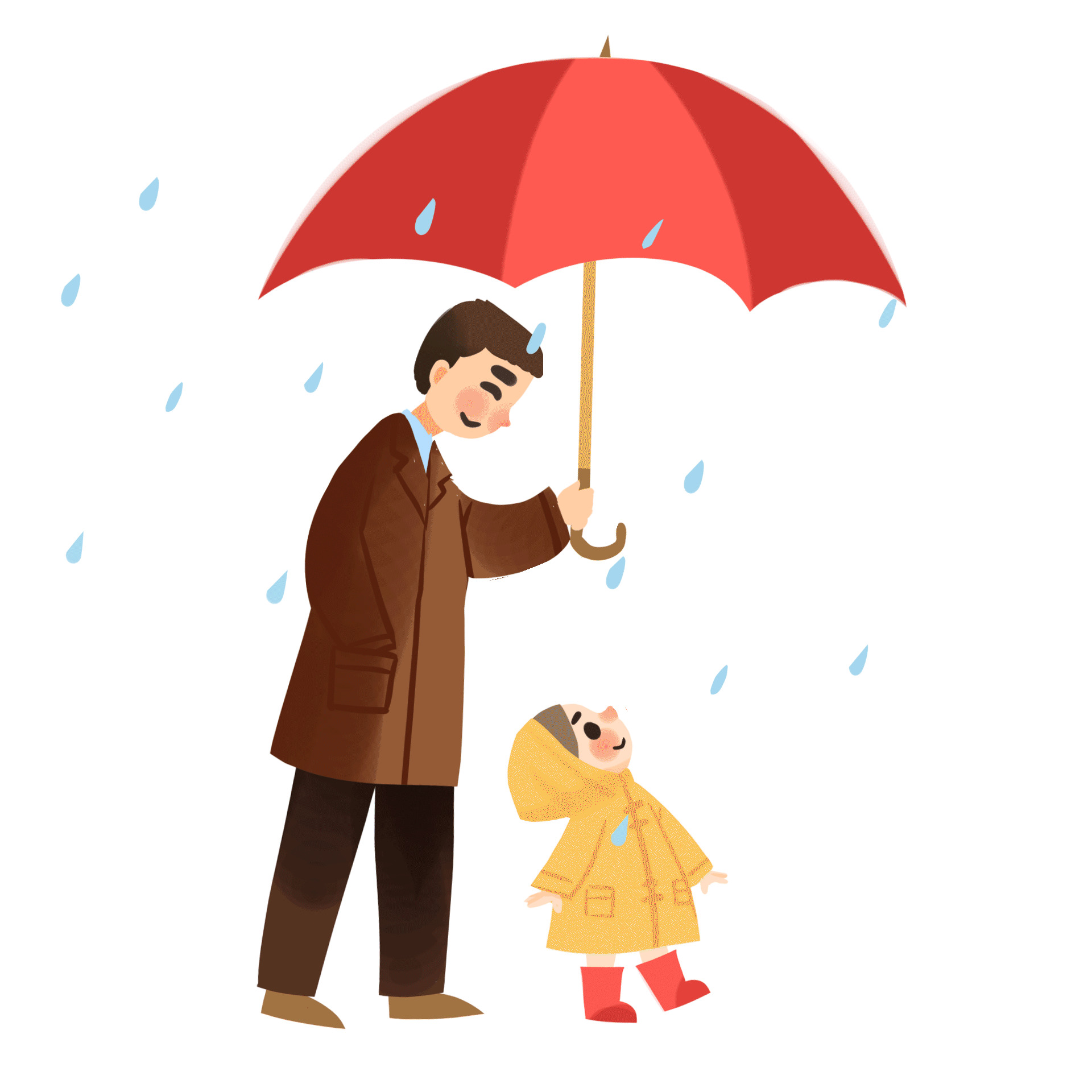 红色卡通人物下雨打伞元素GIF动态图雨衣元素