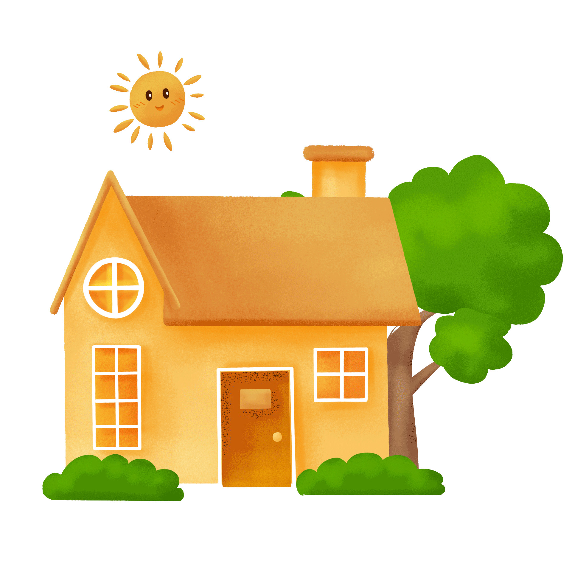黄色卡通房子太阳树木风景元素GIF动态图太阳元素
