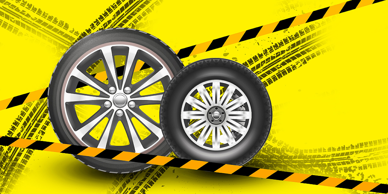 黄色卡通手绘轮胎印轮胎展板轮胎背景