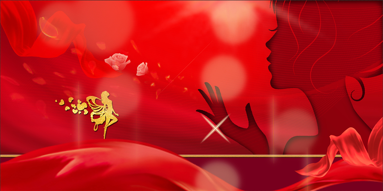 红色底色现代浪漫女生剪影节日氛围妇女节展板背景
