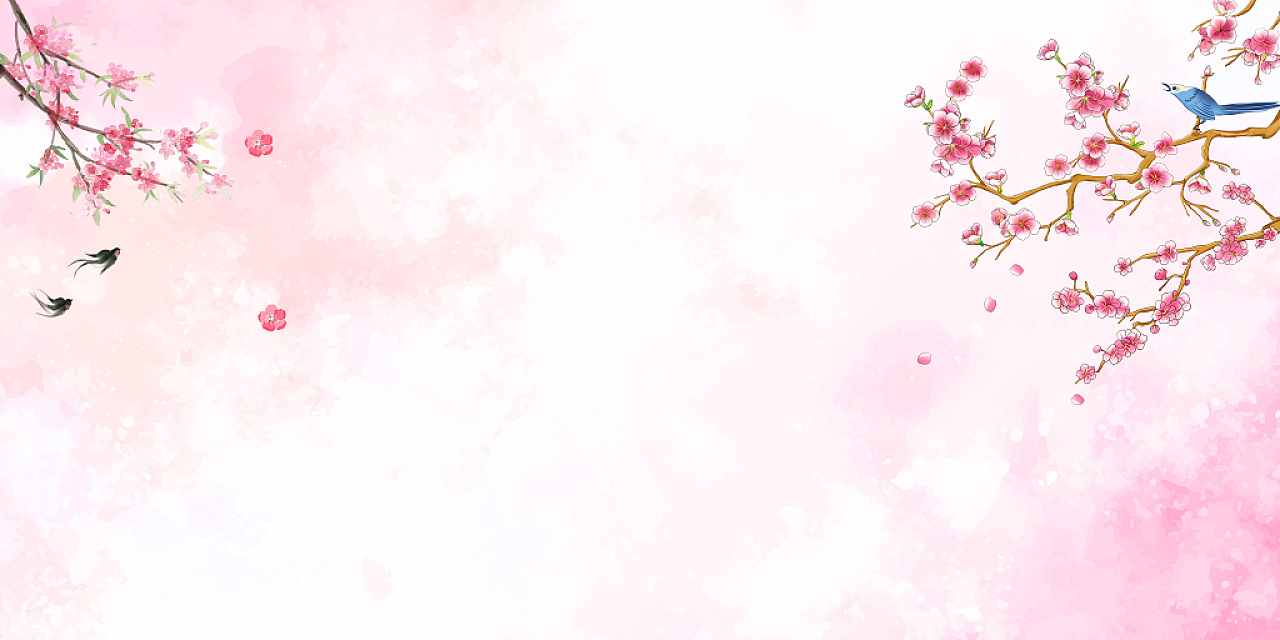 中国风水墨粉色桃花春天花卉唯美浪漫展板背景水墨桃花