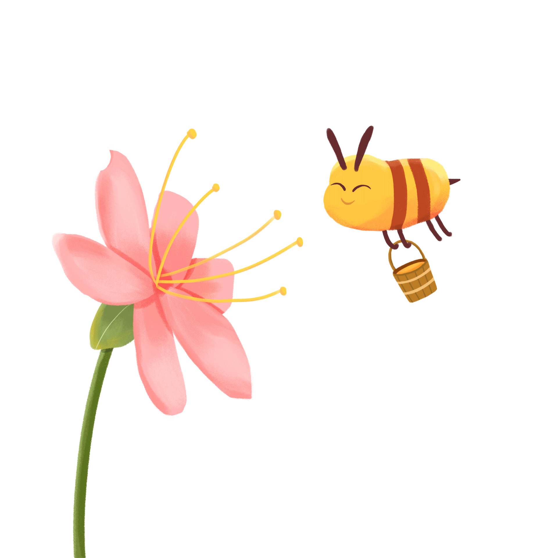 粉色卡通花朵蜜蜂元素GIF