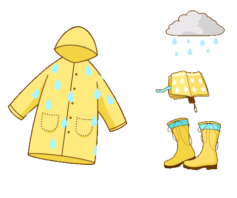黄色卡通天气与服装gif下雨天雨鞋雨衣雨衣元素