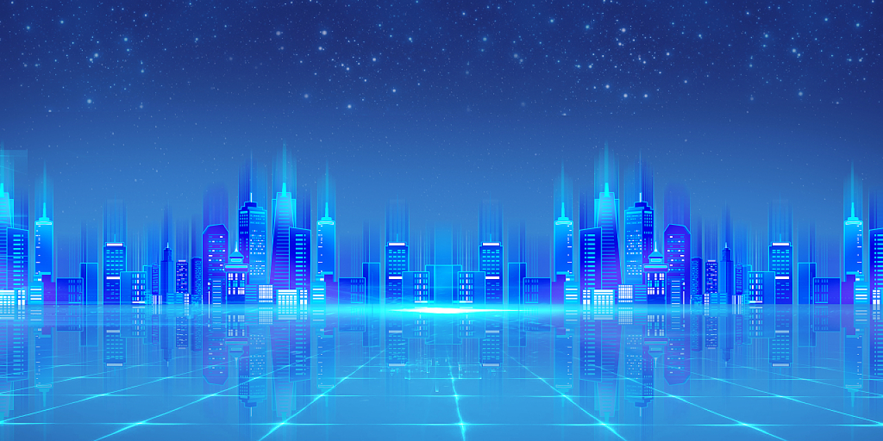 蓝色科技城市倒影星光科技城市展板背景
