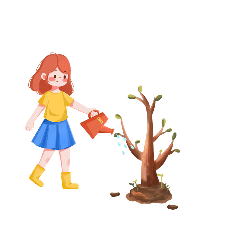 彩色小女孩种树植树节表情包gif动态图