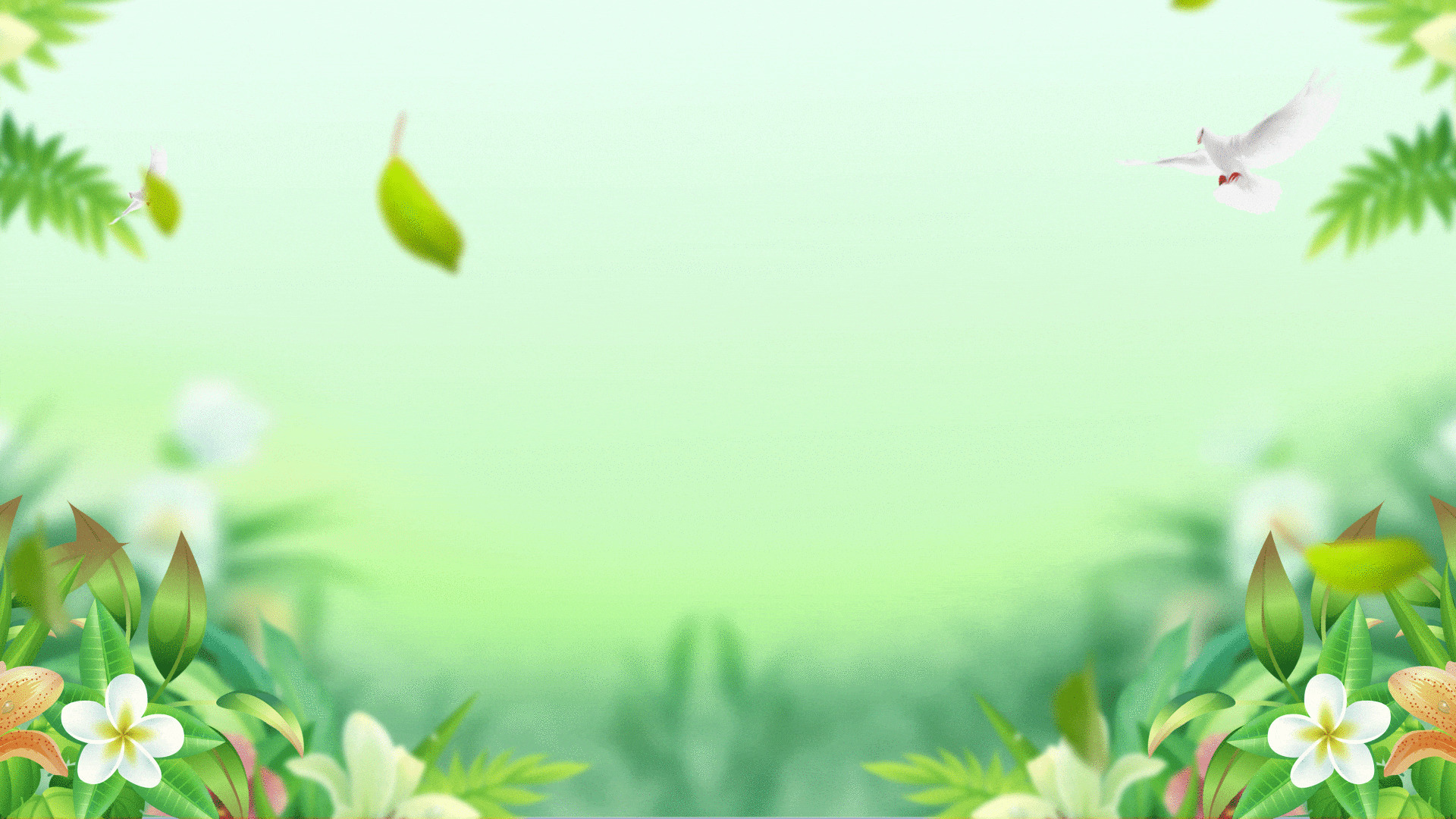 绿色卡通春天花朵落叶郊游背景元素GIF动态图