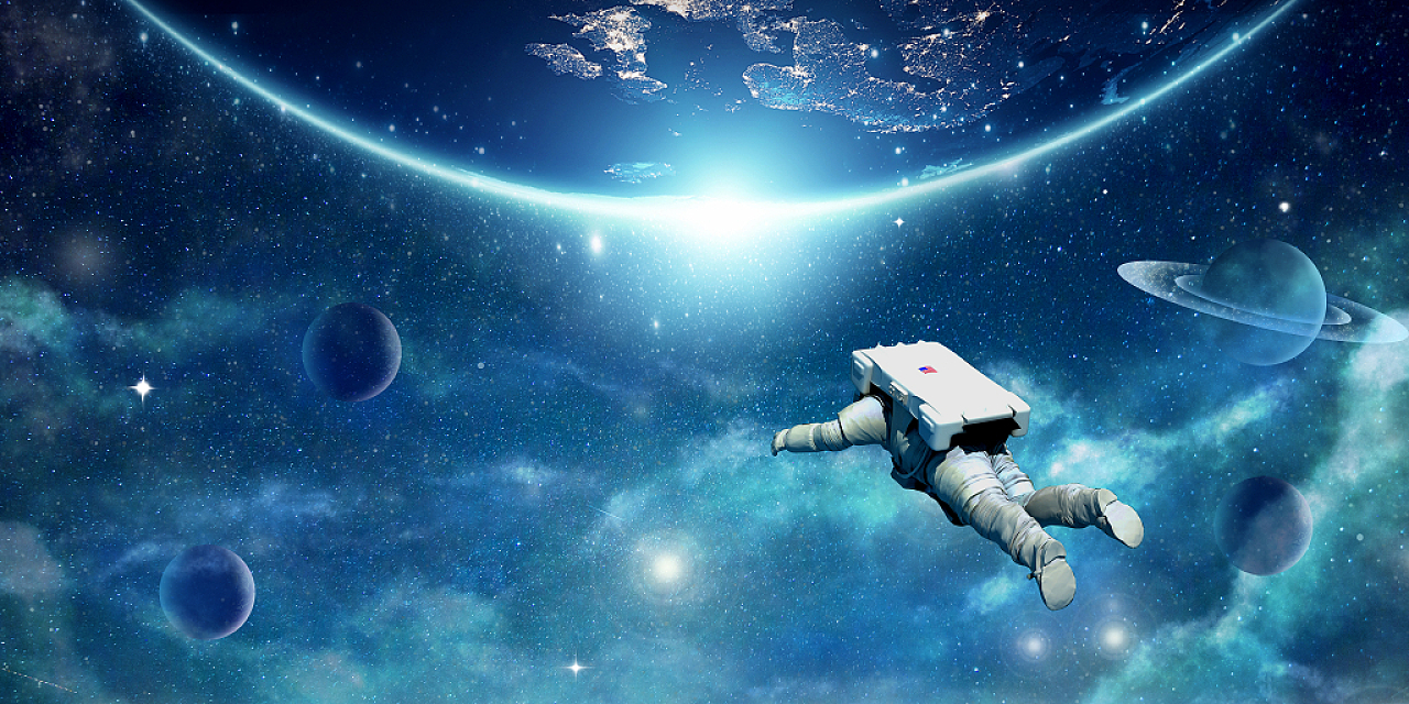 蓝色唯美梦幻冷色星空宇宙宇航员航空航天展板背景
