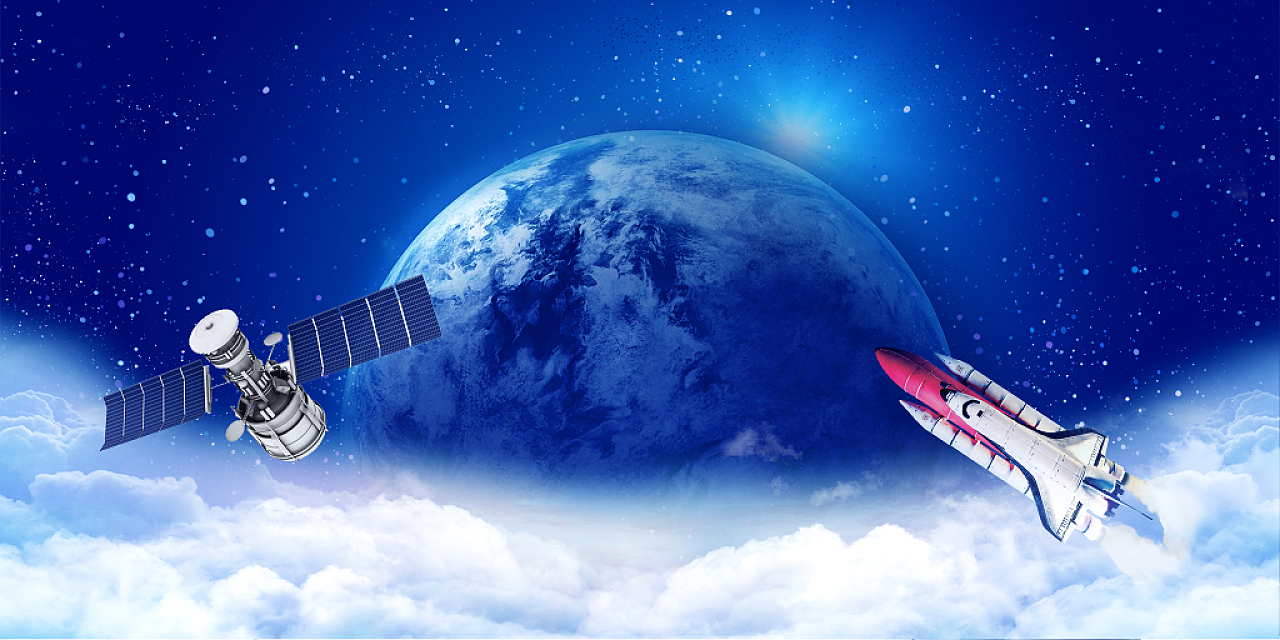 蓝色唯美星空云海星球航空航天展板背景